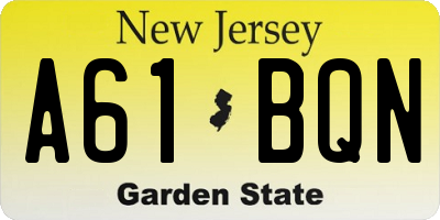 NJ license plate A61BQN