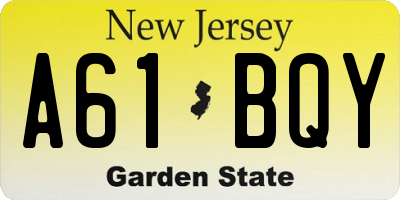 NJ license plate A61BQY