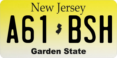 NJ license plate A61BSH