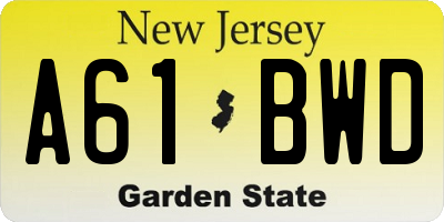 NJ license plate A61BWD