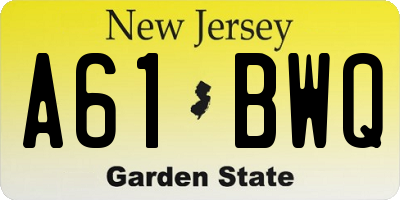 NJ license plate A61BWQ