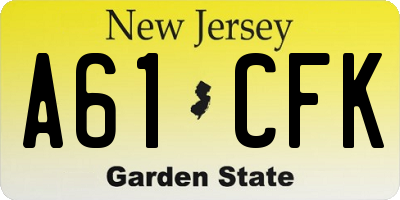 NJ license plate A61CFK
