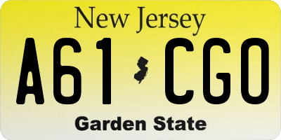NJ license plate A61CGO