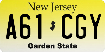 NJ license plate A61CGY