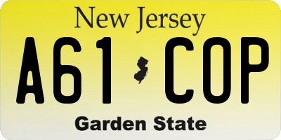 NJ license plate A61COP