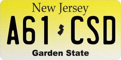 NJ license plate A61CSD