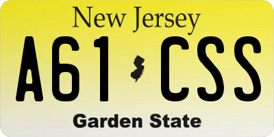 NJ license plate A61CSS