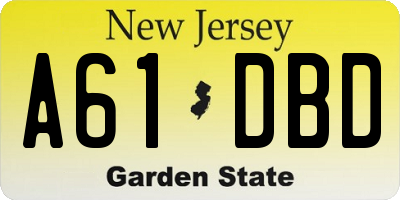NJ license plate A61DBD