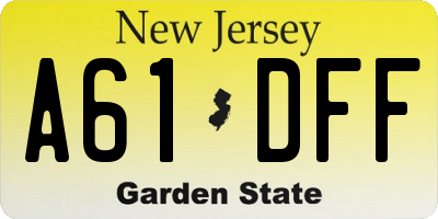 NJ license plate A61DFF
