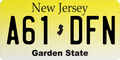 NJ license plate A61DFN