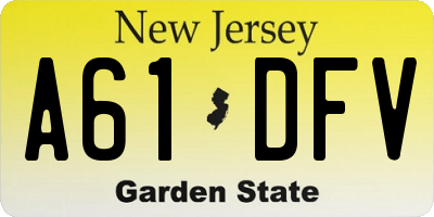 NJ license plate A61DFV