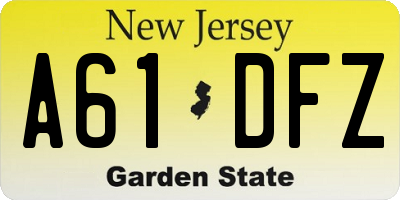 NJ license plate A61DFZ