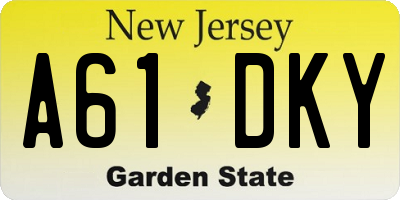 NJ license plate A61DKY