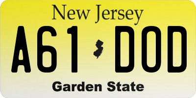 NJ license plate A61DOD