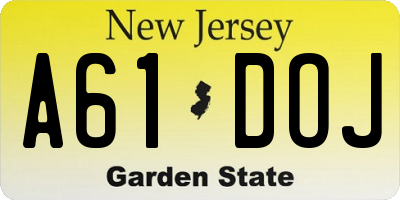 NJ license plate A61DOJ