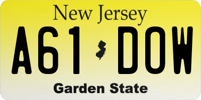 NJ license plate A61DOW