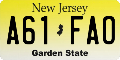 NJ license plate A61FAO