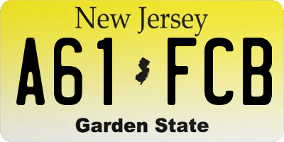NJ license plate A61FCB
