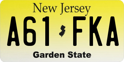 NJ license plate A61FKA