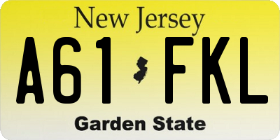 NJ license plate A61FKL