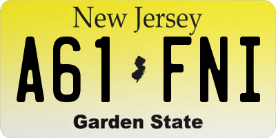 NJ license plate A61FNI
