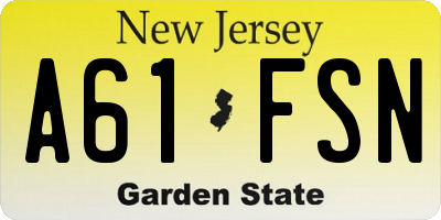 NJ license plate A61FSN