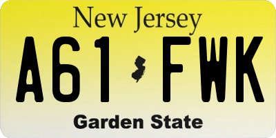 NJ license plate A61FWK