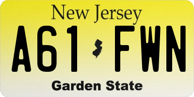 NJ license plate A61FWN