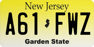 NJ license plate A61FWZ