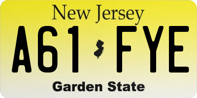 NJ license plate A61FYE