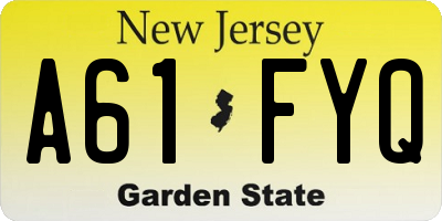 NJ license plate A61FYQ