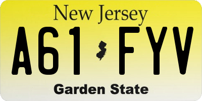 NJ license plate A61FYV