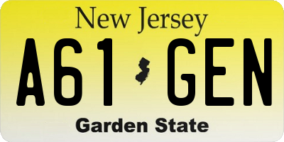 NJ license plate A61GEN