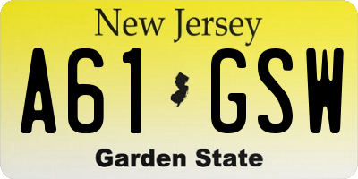 NJ license plate A61GSW