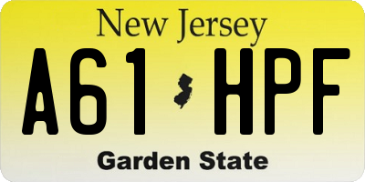 NJ license plate A61HPF