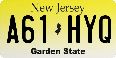 NJ license plate A61HYQ