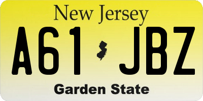 NJ license plate A61JBZ