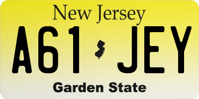 NJ license plate A61JEY