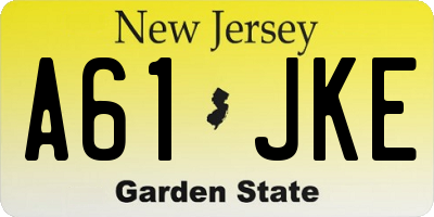 NJ license plate A61JKE
