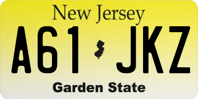 NJ license plate A61JKZ