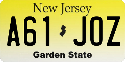 NJ license plate A61JOZ