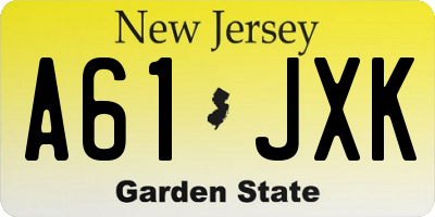 NJ license plate A61JXK