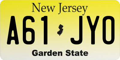 NJ license plate A61JYO