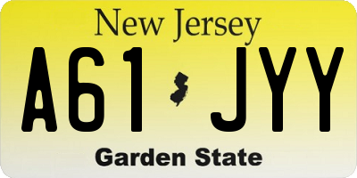 NJ license plate A61JYY
