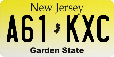 NJ license plate A61KXC