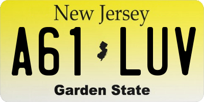 NJ license plate A61LUV