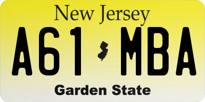 NJ license plate A61MBA
