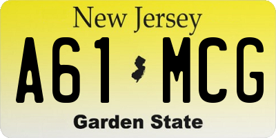 NJ license plate A61MCG