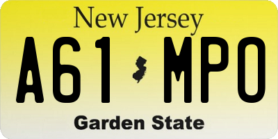 NJ license plate A61MPO