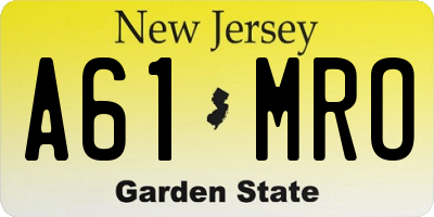 NJ license plate A61MRO